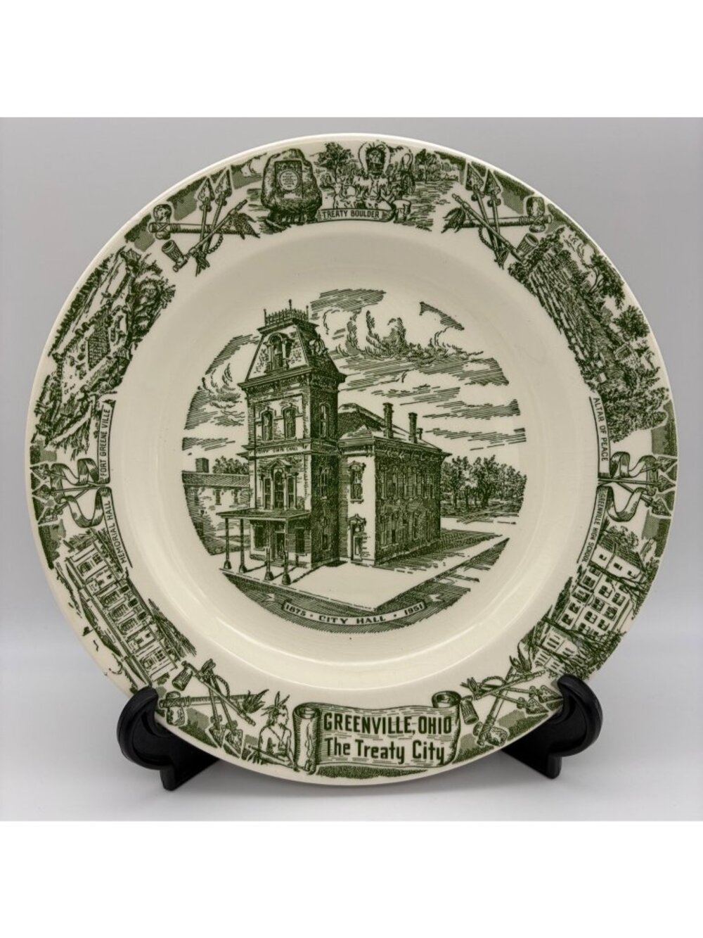 Vintage Greenville Ohio Treaty City Shawnee Creek Kilns Collector Plate 10in USA - Picture 1 of 8
